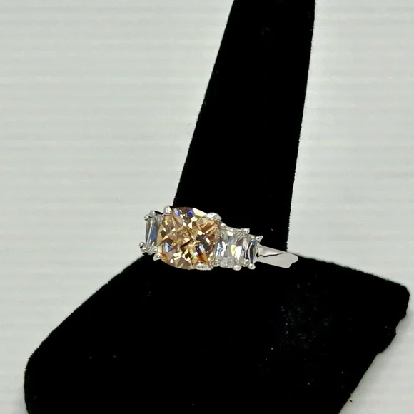 Champagne Cushion Cut Statement Ring | 3‑Stone Cocktail Ring | Size 7 - Picture 6 of 7
